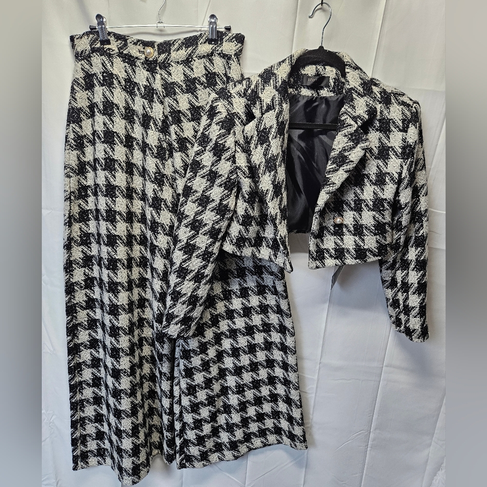 storets Black & White Houndstooth Two-Piece Wide Legged Pants Suit NWT, Luxe